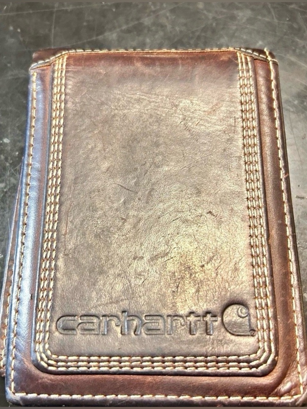 Carhartt Men’s Brown Leather Bifold Wallet w Contrast stitching,cash&card slots